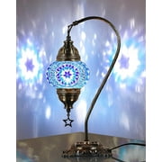 DEMMEX Authentic Turkish Lamp, Made in Turkey, Turkish Moroccan Mosaic Table Bedside Lamp, 100% Handcrafted, Antique Brass (Blue)