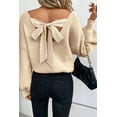 thumbnail image 2 of Women's Apricot Lantern Sleeve V Neck Knot Back Sweater, 2 of 12