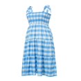 thumbnail image 3 of Robe d'Été pour Femmes à Carreaux Froncée Bretelles à Nouer Décontractée Longue Robe Chic de Plage une Pièce, 3 of 7