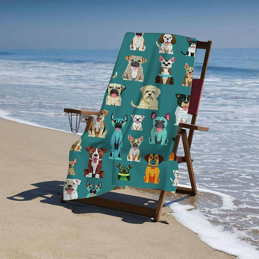 PHYHOO Animal Dog Microfiber Beach Towel, Cute Dog Pattern Large Oversized Beach Towel Lightweight Quick Dry Soft Absorbent Bath Towel, Sand Free Towel for Swimming Travel Sports 30x60in