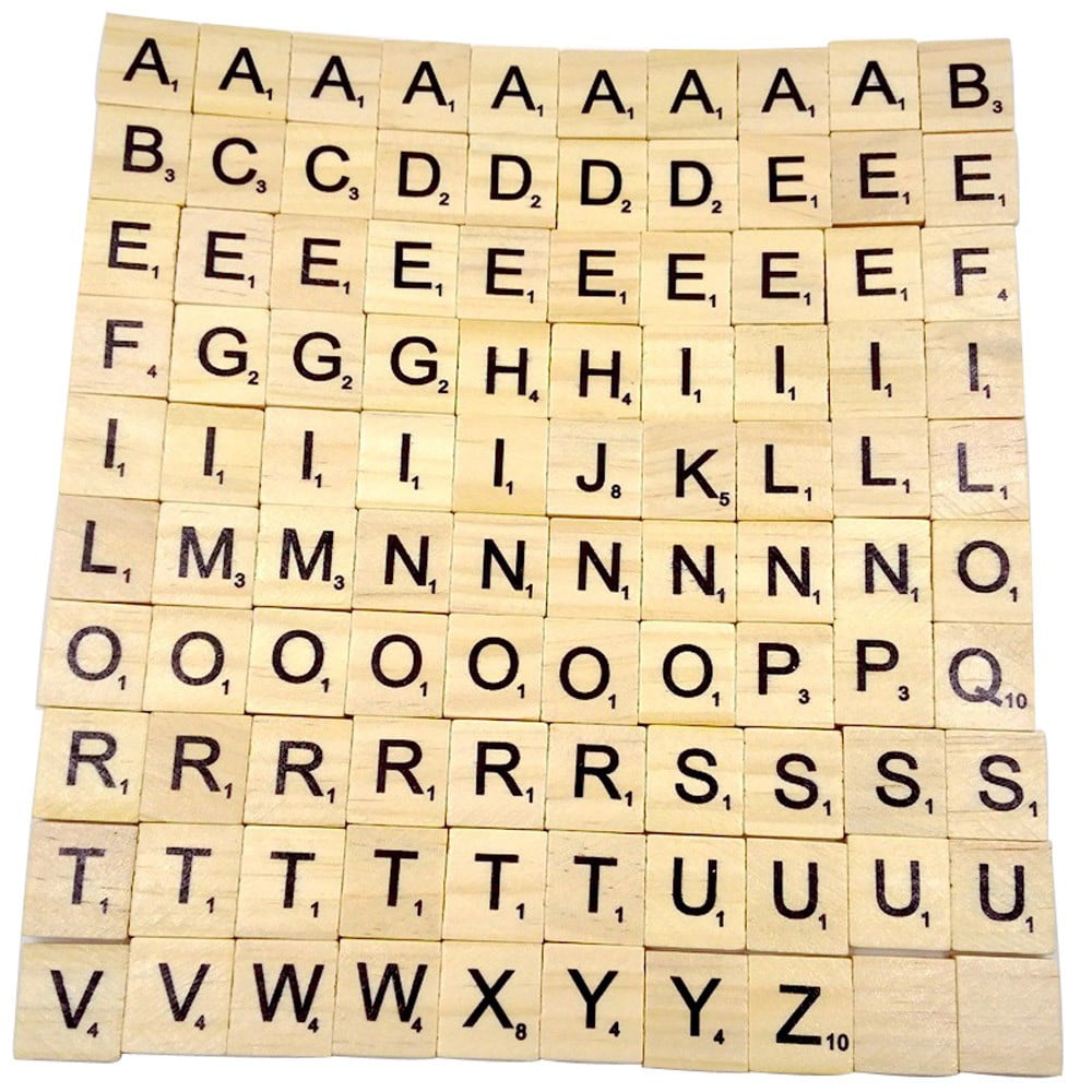 100 WOODEN SCRABBLE TILES BLACK LETTERS NUMBERS FOR CRAFTS WOOD ALPHABETS 