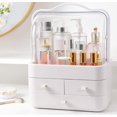 thumbnail image 1 of Organizador de cosméticos, organizador de maquillaje, organizador de belleza, almacenamiento de belleza a prueba de polvo, caja de almacenamiento de cosméticos con tapa, asa de transporte, giratoria 180 ° para tocador, baño, dormitorio, blanco MFZFUKR BST3003953-2, 1 of 5