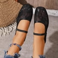 thumbnail image 4 of Samdudou Ballet Flats for Women Closed Toe Square Front Mary Jane Shoes Romantic Sheer Lace Mesh Floral Pattern Breathable Slip On Footwear with Elastic Strap for Everyday, 4 of 9
