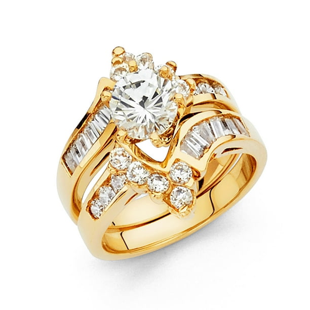 AA Jewels - Solid 14k Yellow Gold Ring Cubic Zirconia CZ Duo Set Size 8 ...