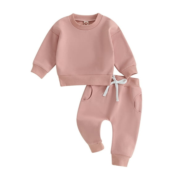 Newborn Baby 2 Piece Outfit 6 12 18 24M 3T Solid Color Long Sleeve Sweatshirt and Elastic Pants Set for Infant Fall Clothes