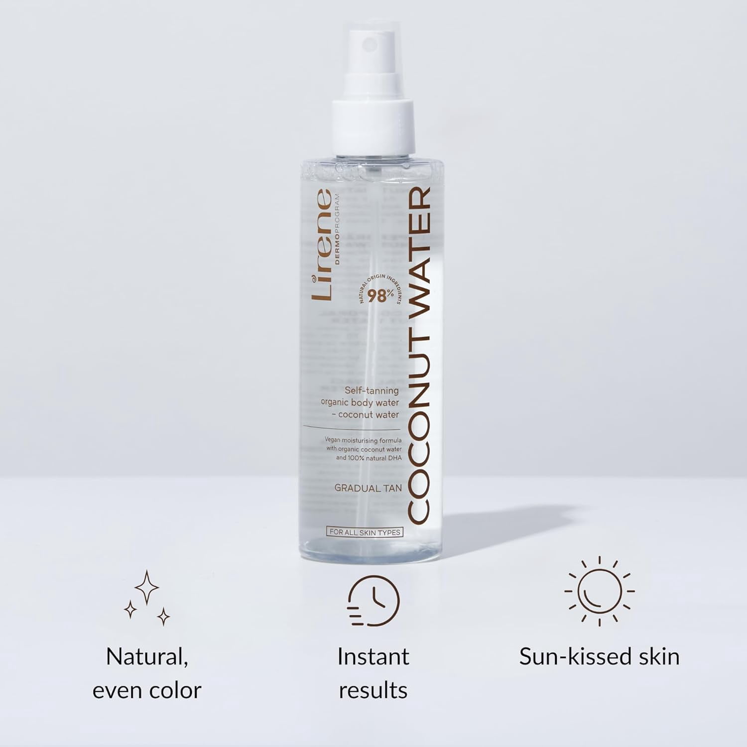 Lirene PERFECT TAN Coconut Water Tanning Body Mist- 360° Spray, Natural Golden, Streak-Free Tanner with Coconut Water and  Natural DHA  – 150ml