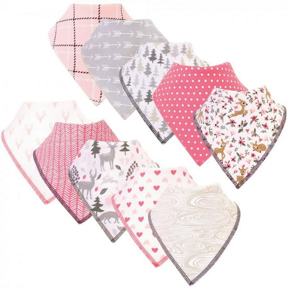 Hudson Baby Infant Girl Cotton Fleece Bandana Bibs 10pk, Woodland, One Size