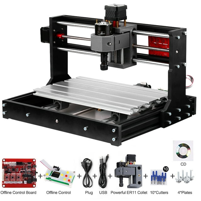 Upgrade Version CNC 3018 Pro GRBL Control DIY Mini CNC Machine 3 Pcb Milling Machine Wood Router Engraver with Offline Controller with ER11 and 5mm Extension Rod Working Area 300*180x40mm