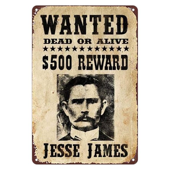 KENSILO Tin Signs Jesse James Original Wanted Poster Reproduction Metal Sign Bar Pub Wall Decor 8 x 12 inches