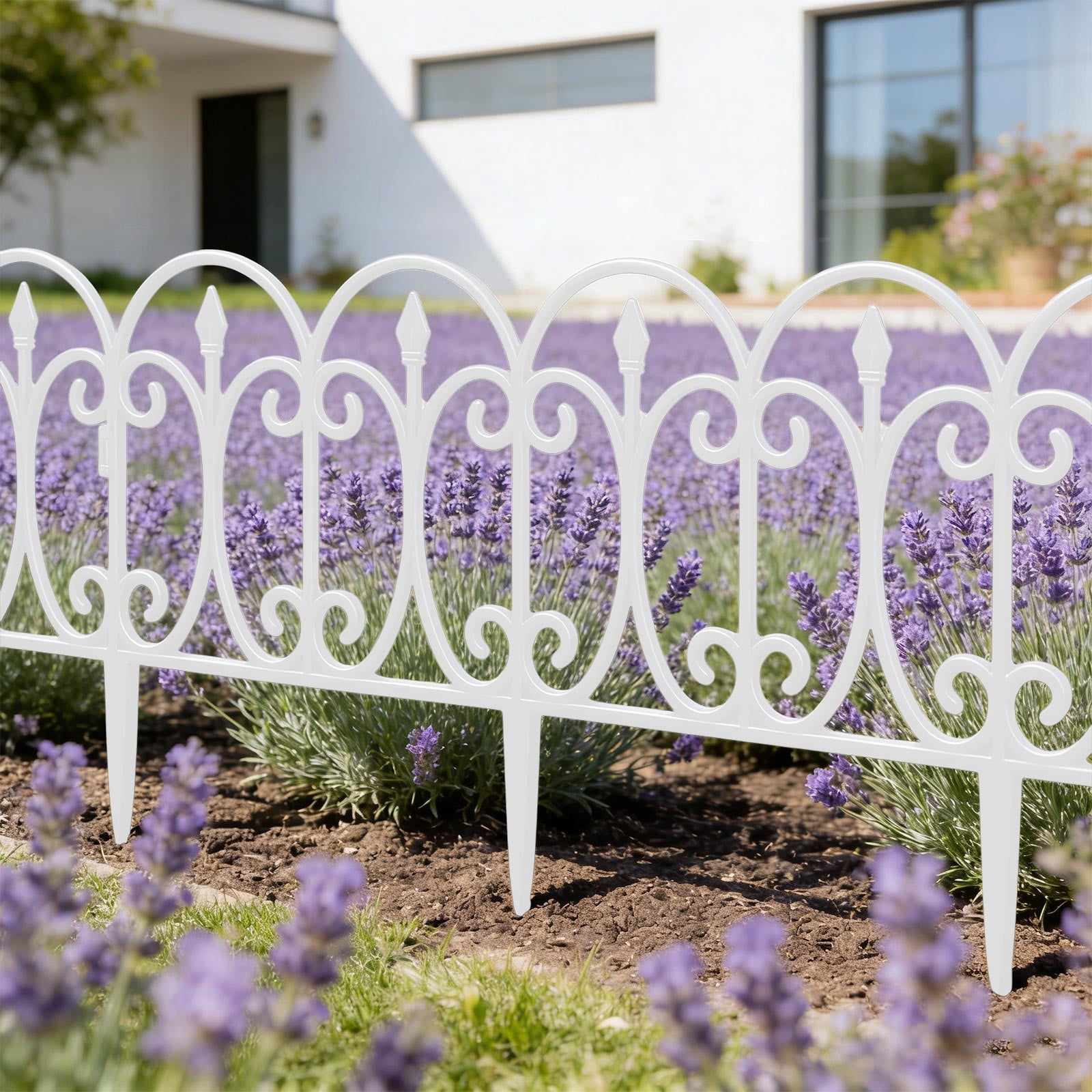 Plastic Garden Picket Fence 5-Pack, Modular Lawn and Flowerbed Edging, Decorative Yard Border, Outdoor Garden Barrier Set, Protective Fence Panels, Landscaping Divider Accessories