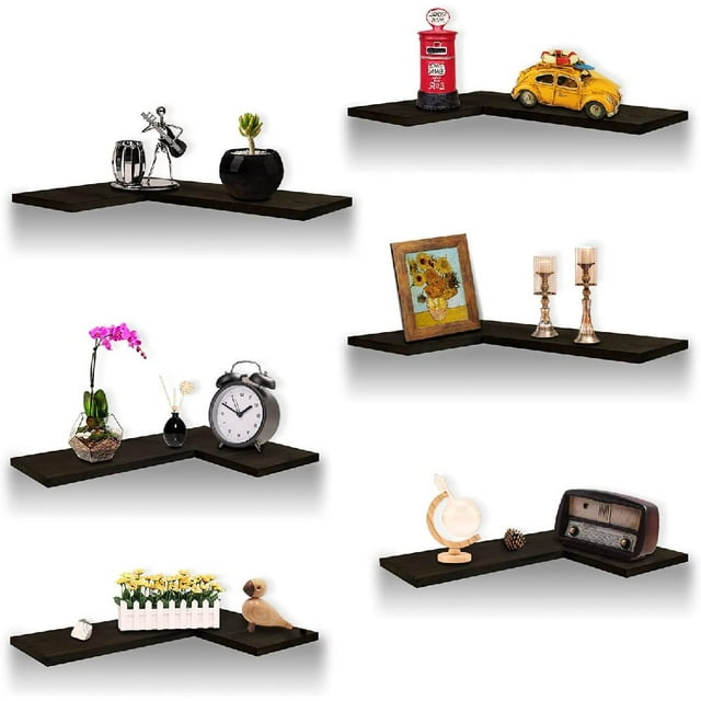 Wooden corner ledges Hanging corner floating shelves Wooden trim corner display shelves