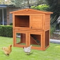 thumbnail image 2 of Pefilos 40 Inch Wooden Rabbit Hutch Triangle Roof Waterproof Bunny House A-Frame Pet Cage Wood Small House Poultry Cage, Orange, 2 of 17