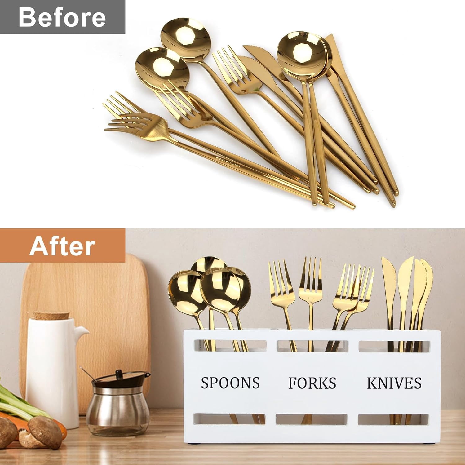 Wooden Cutlery Silverware Holder Flatware Utensil Caddy Utensil Holder for Kitchen Counter Wood Silverware Caddy Organizer for Table Countertop Spoon Knife and Fork Holder for Parties