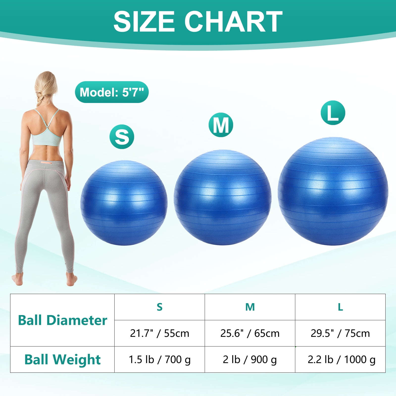 Yoga Ball, Exercise Ball 25.6" & & Blue Anti-Slip Stability Pilates Extra Thick Birth Workout with Pump - Fitting for (Gym Balance Fitness Core Workout)