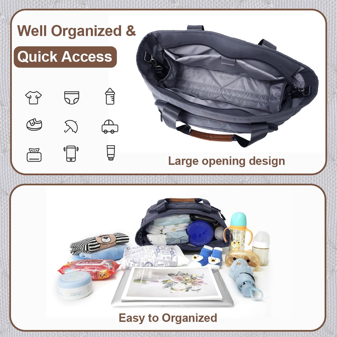 Diaper Tote Bag, Large Diaper Bag with 16 inch Laptop Compartment, Defahn Crossbody Toddler Baby Bags for Boys, Travel Black Diaper Bag