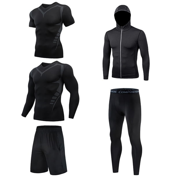 Chaqueta de 5 piezas para hombre Four Seasons de secado rápido para ocio y fitness + mangas largas + mangas cortas + pantalones cortos + pantalones Fridja fhjkhfk456901