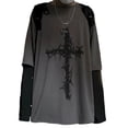 thumbnail image 5 of Camiseta de manga larga para hombre, camisa de gran tamaño con estampado de Cruz de espinas, Maleta, Hip-hop oscuro, Y2k, Verano, 5 of 5