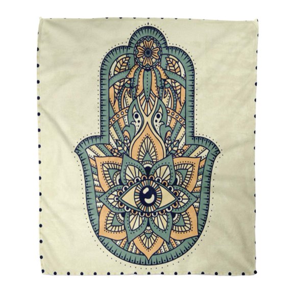 SIDONKU 58x80 inch Super Soft Throw Blanket Mandala Boho Hamsa Hand Protection Amulet Symbol of Strength and Happiness Abstract Home Decorative Flannel Velvet Plush Blanket