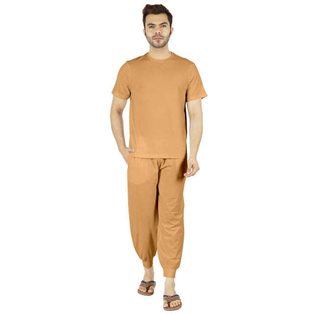 Inkmeso SolidPajama Set For Mens Short Sleeve Sleepwear Round NeckNightwearPj Set