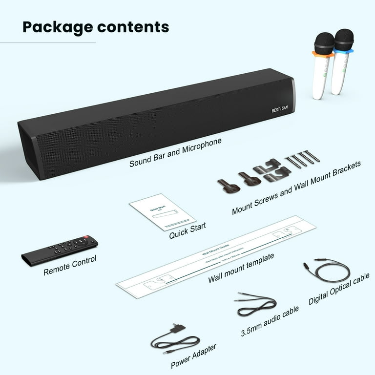BESTISAN Bluetooth 5.0 Karaoke Soundbar, 2 Wireless