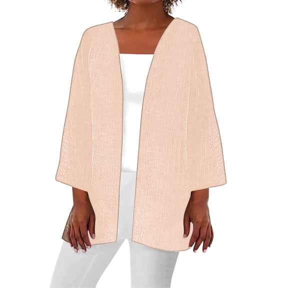 Htigea 3/4 Length Sleeve Cardigan for Women Lightweight Open Front Cardigan Lightweight Casual Beach Cover Ups Beige 2XL