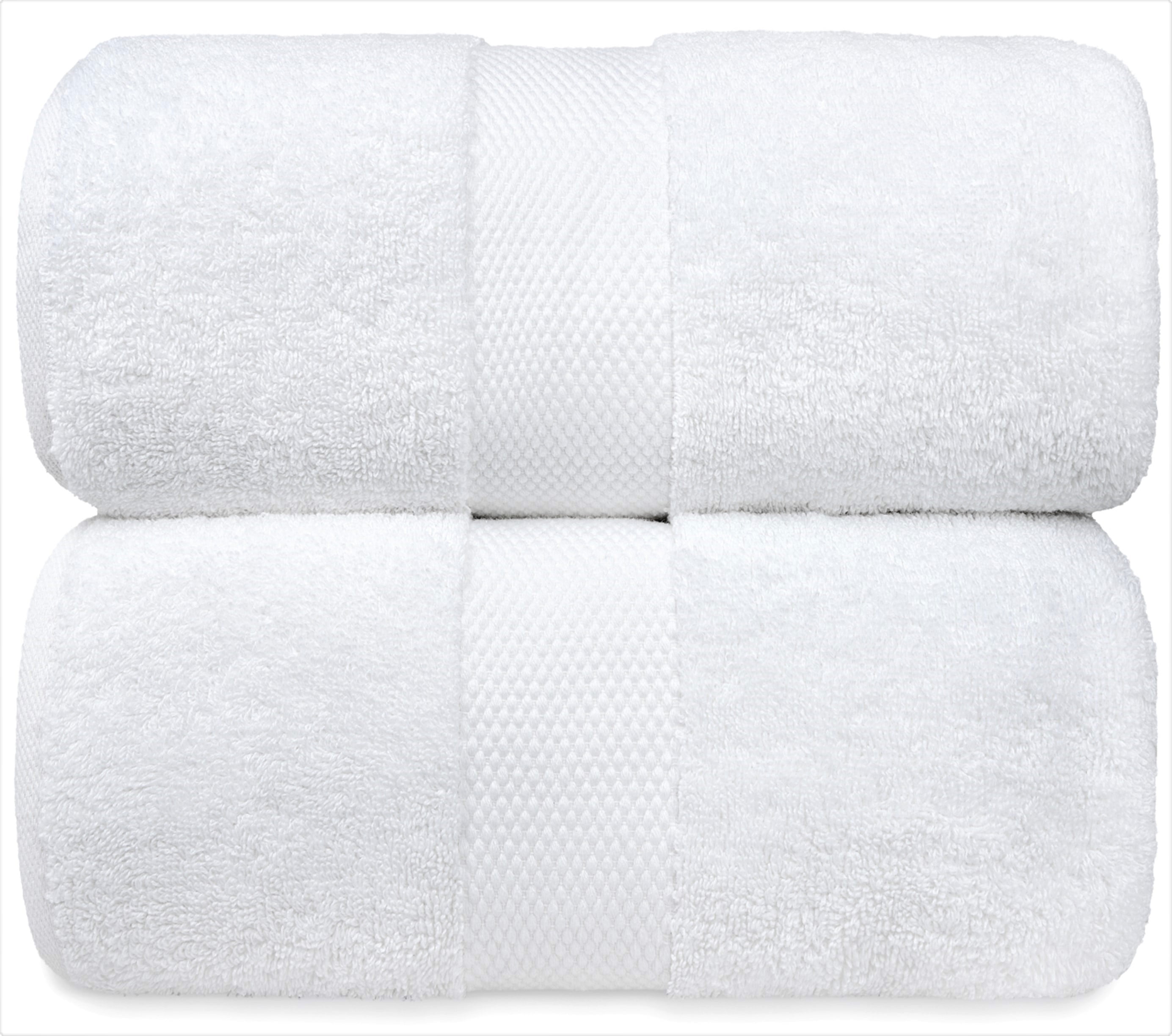 Luxury White Bath Towels Large Cotton Absorbent Hotel Towel 30x56 Inch 2-Pack 
