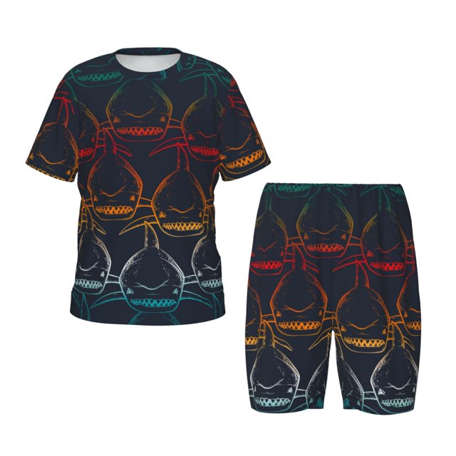 Balery Cartoon Sharks Conjunto de Pijama Infantil de Manga Corta con Estampado – Ropa de Dormir de Algodón Suave-XX-Large