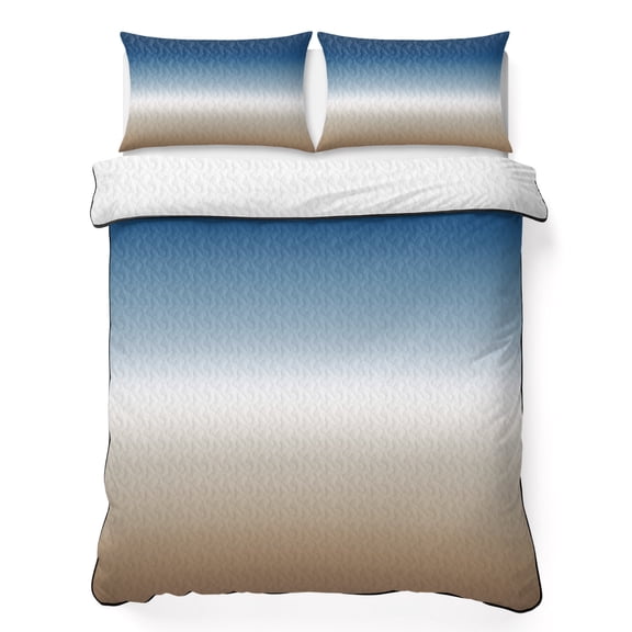 Blue Khaki 3 Piece Quilt Bedding Set with 2 Pillow Shams, Gradient Lightweight Bedspread Coverlet, Soft Breathable All Season Quilt, 90 x 96 Inch