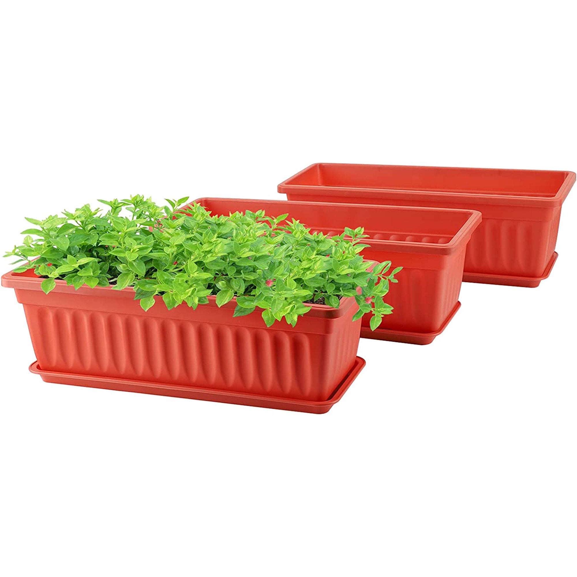 3 Pack Window Box Planter, Plastic Vegetable Flower Planters Boxes