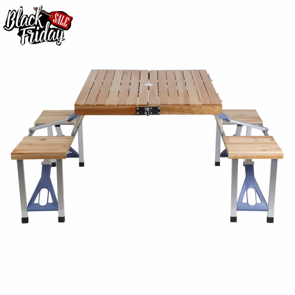 Wooden Portable Table Chairs Kit Folding Camping Picnic