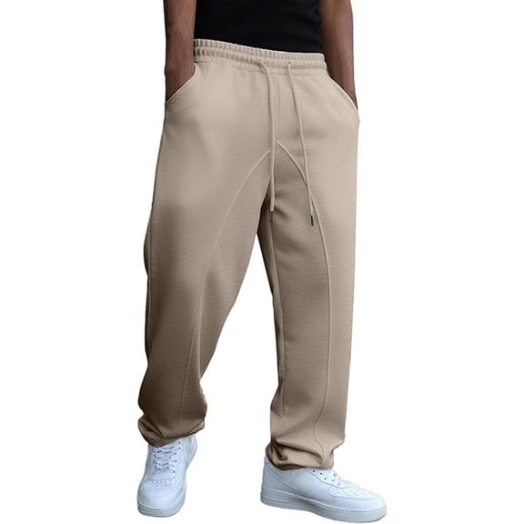 Hurxie Men's Open Bottom Sweatpants - Casual Lounge Comfort Gym with Pockets Khaki,L