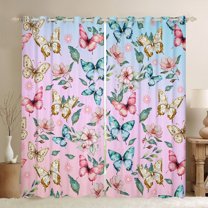 Castle Fairy Watercolor Butterflies Curtains Pack Of 2 (42X84 Each) for Teens Women Men,Abstract Gradient Curtains Blackout,Kawaii Flower Bedroom Curtains,Ultra Soft Home Decor