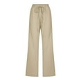 thumbnail image 5 of TAIAOJING Women Cotton Line Striaght Pants High Waisted Wide Leg Pants Casual Drawstring Elastic Trousers Comfy Straight Leg Long Pants With Pockets, 5 of 5