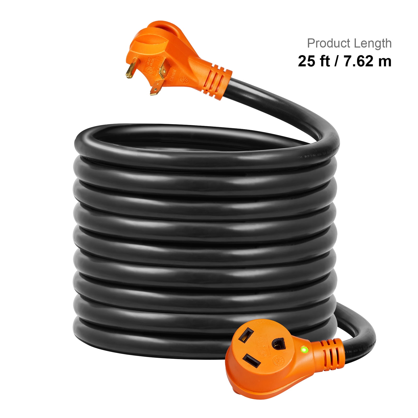 SKYSHALO 25 ft Extension Cable for RV, 30 Amp, Durable STW Power Cable, NEMA TT-30R to TT-30P, Includes LED Handle & 15A Adapter, Suitable for RVs, Trailers, Generators, ETL Certified