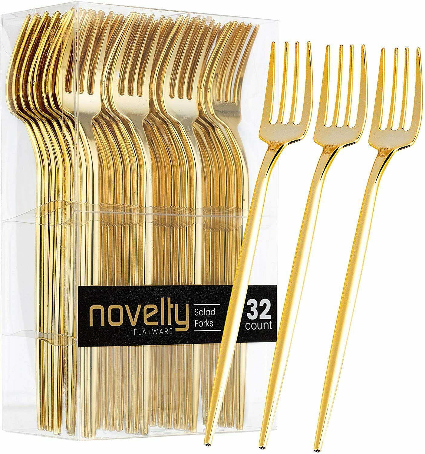 Novelty Modern Flatware Cutlery Disposable Salad Plastic Gold Forks 32