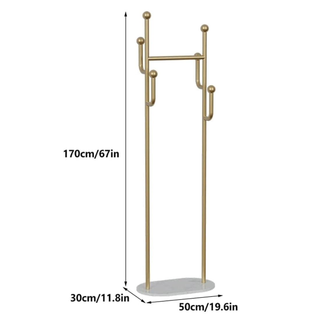 Clothing Rack, Golden Metal Freestanding Heavy Duty Clothes Rack with Marble Base, Multipurpose Garment Hanger for Bedroom, Hat, Scarf, Jacket