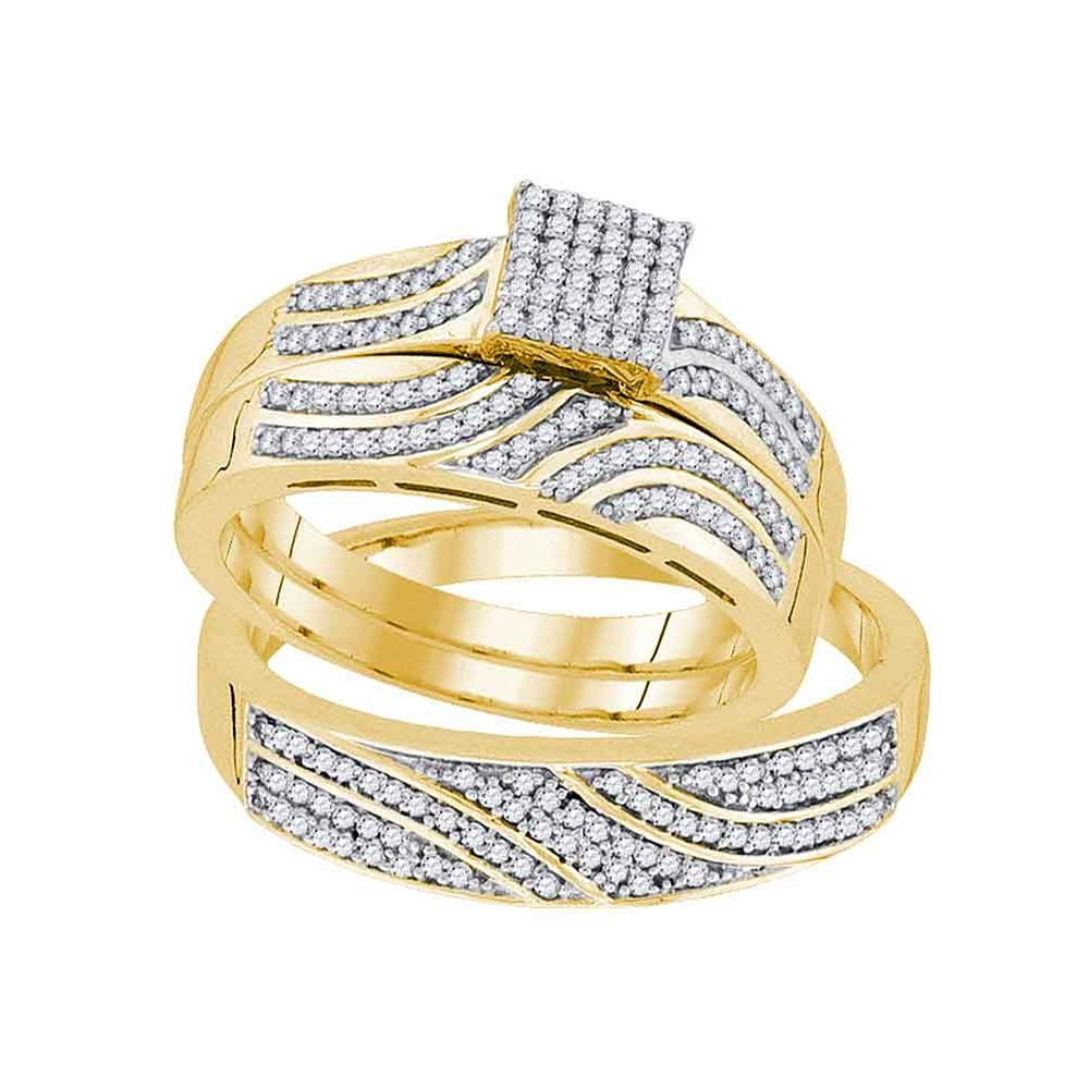 Jewels By Lux - 10kt Yellow Gold His & Hers Round Diamond Square ...
