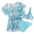thumbnail image 3 of Staki Girl Swimwear Cover up Drss Girl's 3 Piece Swimsuit Tropical Floral Print Swimsuit Beach Bathing Suit with Kimono Cover Up 5-11Y(Sky Blue,10-11 Years), 3 of 7