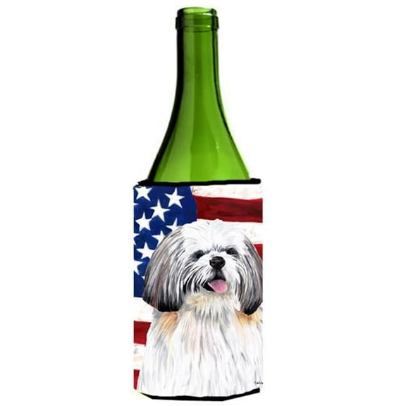 Usa American Flag With Shih Tzu Wine bottle sleeve Hugger - 24 oz.