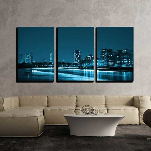 wall26 - 3 Piece Canvas Wall Art - City Full of Light at Night - Modern Home Art Stretched and Framed Ready to Hang - 16"x24"x3 Panels