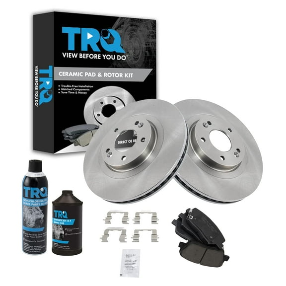 TRQ Front Premium Posi Ceramic Brake Pad & Rotor Kit w/Chemicals BKA18281