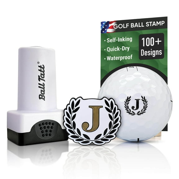 Ball Tatt J Initial Golf Ball Stamp Self-Inking Quick-Dry w/ Monogram Ball Marker (Black)