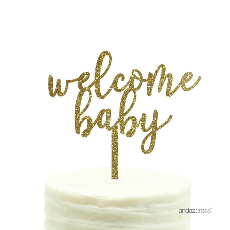 Welcome Baby Gold Glitter Baby Shower Acrylic Cake Topper