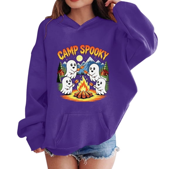 TIREOW Girls and Boys Halloween Hoodie Long Sleeve Hooded Sweatshirt Halloween Themed Printed Loose Casual Pullovers Tops