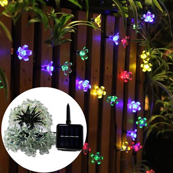23ft 50 LED 8 Modes Solar Fairy String Lights Peach Blossom for Outdoors, Wedding, Party, Christmas, Restaurants, Holidays, Festivals, Multi color, IP65