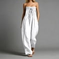 thumbnail image 2 of Aura Lane Women's Strapless Smocked Bust Jumpsuit Front Tie Detail Elegant Summer Romper White XL, 2 of 4