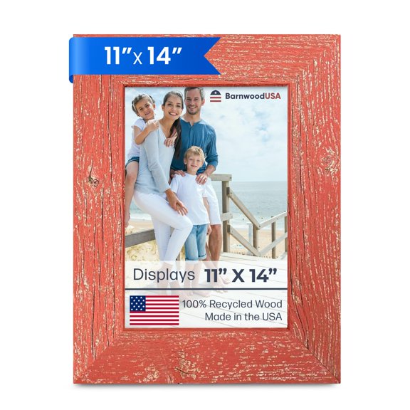 BARNWOODUSA Farmhouse 11x14 Picture Frame 1 1/2 inch Molding 100% Reclaimed Wood Rustic Rustic Red