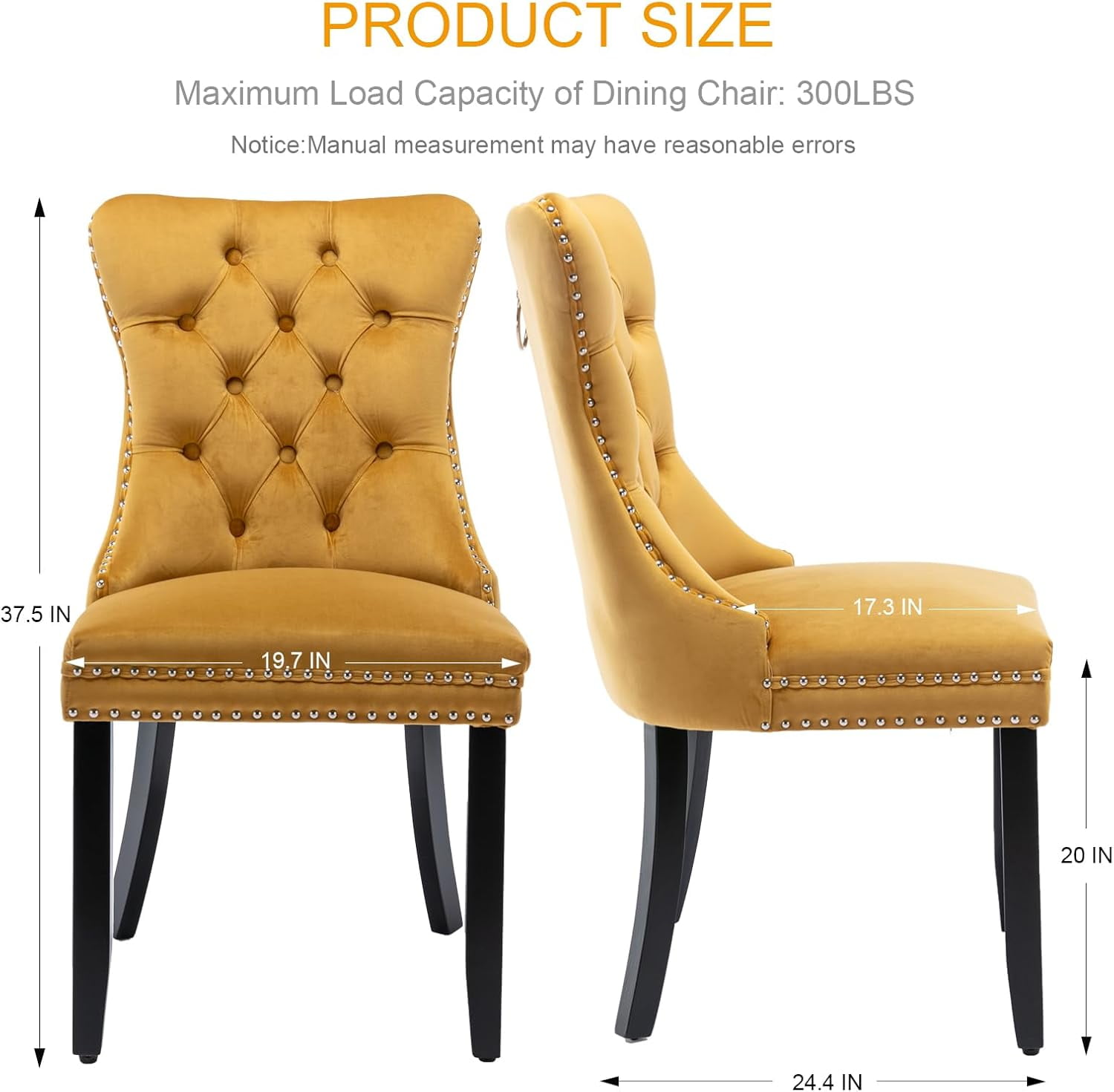 MOONMISS Dining Chairs 2-Pcs Set, High-end Velvet Upholstered Accent Chairs Button Tufted Dining Chairs with Back Ring Pull and Nailhead Trim,Yellow