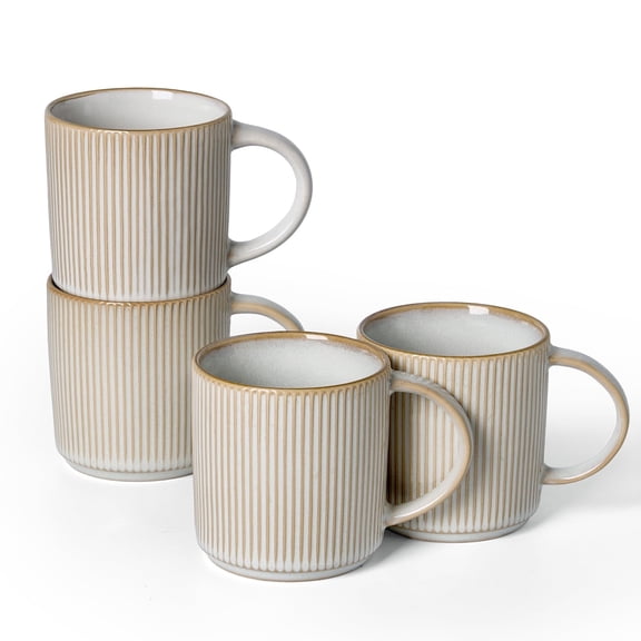 Famiware 4 Pieces Stoneware 16oz Mug Set, Cappuccino White
