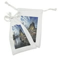 thumbnail image 2 of Island Fabric Pouch Set of 2, Fishing Hut Photo in Autumn with Rocks and Clouds Scenery Northern Norway Cold, Drawstring Bag for Toiletries Masks and Favors, 9" x 6", Blue Grey White, by Ambesonne, 2 of 2